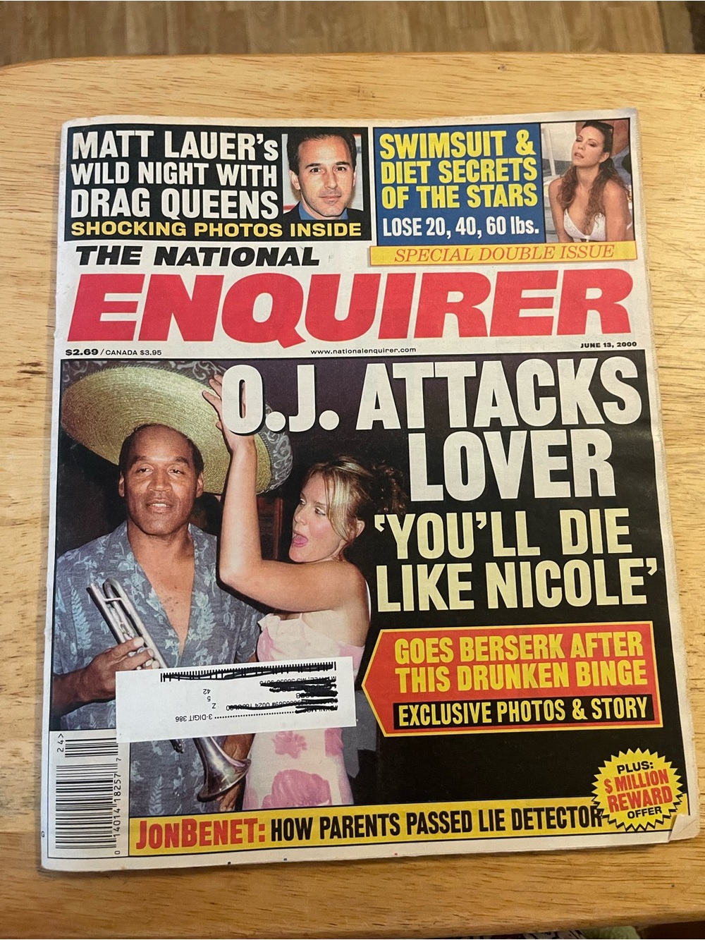 The National Enquirer Magazine featuring  O.J. Simpson Matt Lauer  June 13, 2000